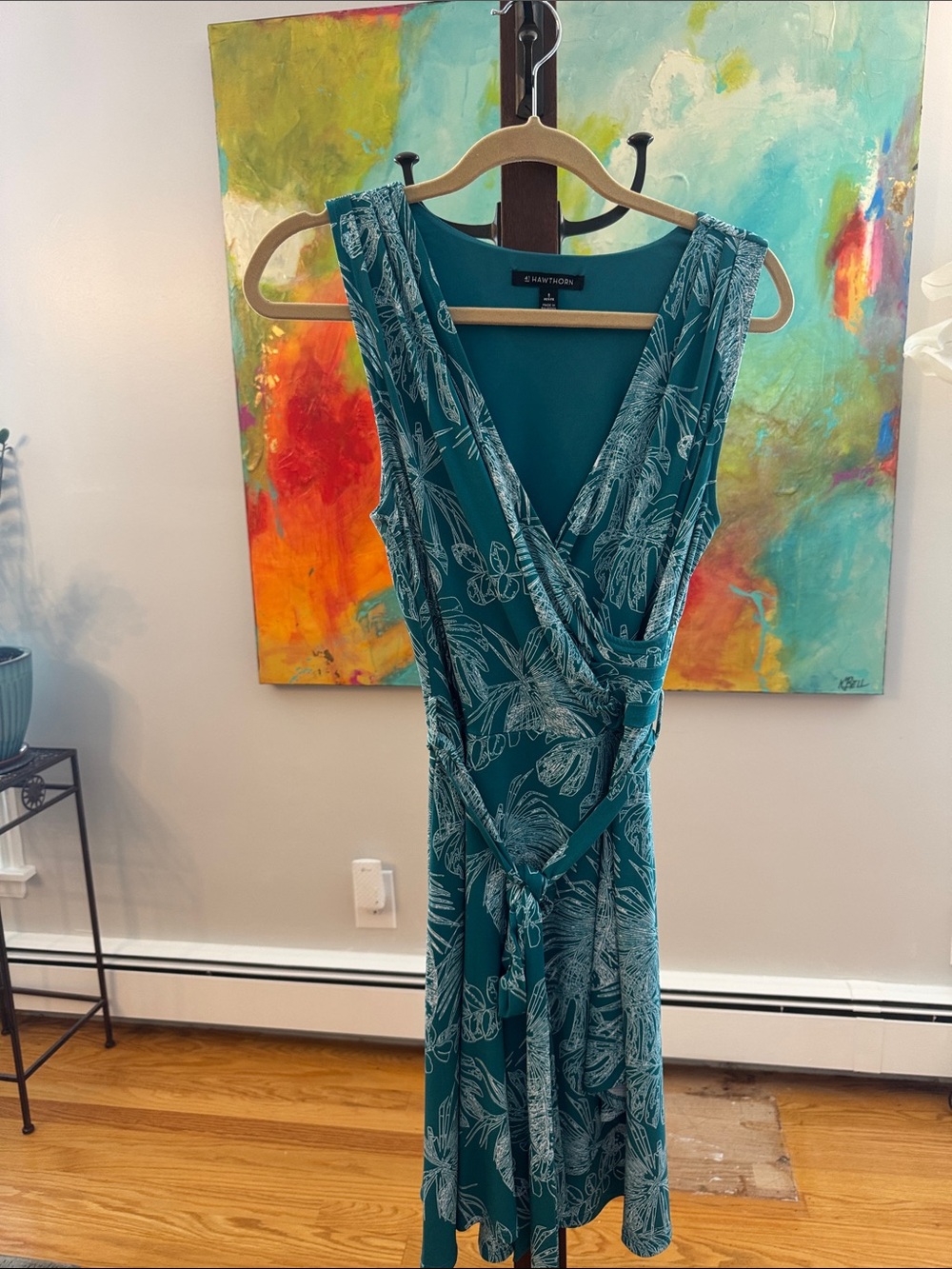41 Hawthorn Teal Botanical Wrap Midi Dress